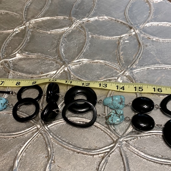 Chicos Black and Turquoise stone 21 inch necklace with silver accents. - Picture 8 of 12